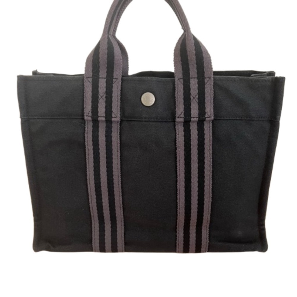 HERMES Gray/Black Canvas Tote PM EUC Vintage Authentic - Picture 2 of 13
